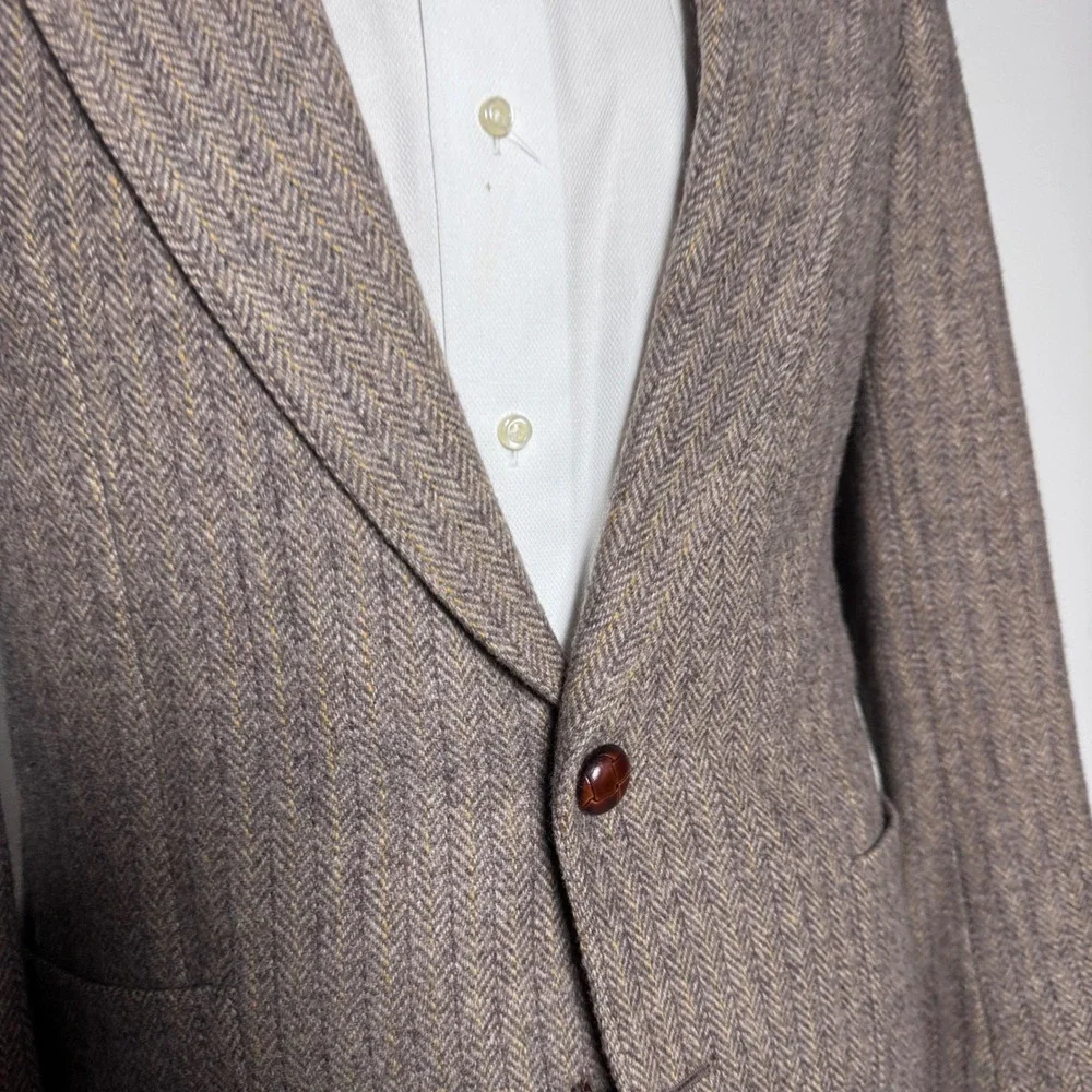 Michel Rene Blazer Mens 38R Brown Herringbone Wool 2-Button Sport Coat